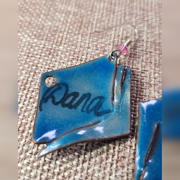 Colorful  purple blue red fish like art painter Earrings - Picture 8 of 12